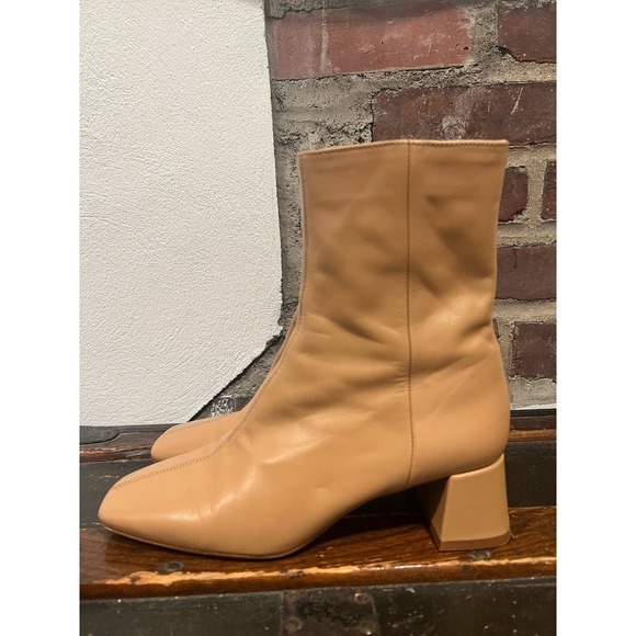ZARA Leather High Block Heel Ankle Boots